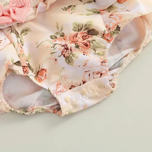 Miniatura 6 de Socutebabe Traje de bebé niña con estampado floral, vestido para recién nacido, con volantes, lindo traje de verano y diadema