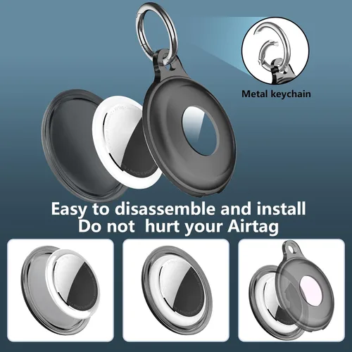 Miniatura 6 de Paquete de 2 fundas impermeables IPX8 para AirTag con llavero, ligeras, antiarañazos, fácil de instalar, suave, a prueba de golpes, para equipaje