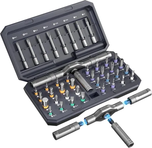 Miniatura 9 de Juego de destornilladores de trinquete magnéticos 42 en 1 con mango en T desmontable y funda, kit de controlador de precisión multibit