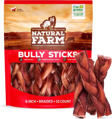 Natural Farm Palitos trenzados sin olor (6 pulgadas, 10 unidades) – 100% carne de res alimentada con pasto, sin granos, bajos en grasa y totalmente