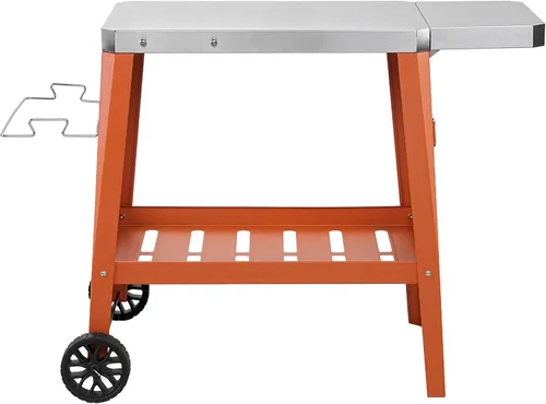 Miniatura 8 de Feasto Carro de Parrilla al Aire Libre, Mesa con Horno de Pizza con Ruedas, Encimera de Acero Inoxidable con Mesa Extensible Plegable, Carro de Negro