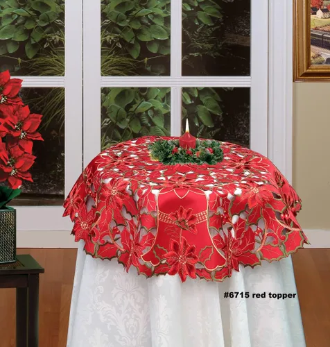 Miniatura 3 de Creative Linens Mantel bordado de Navidad con campana de pascua, color rojo, redondo o cuadrado (33 pulgadas, redondo)