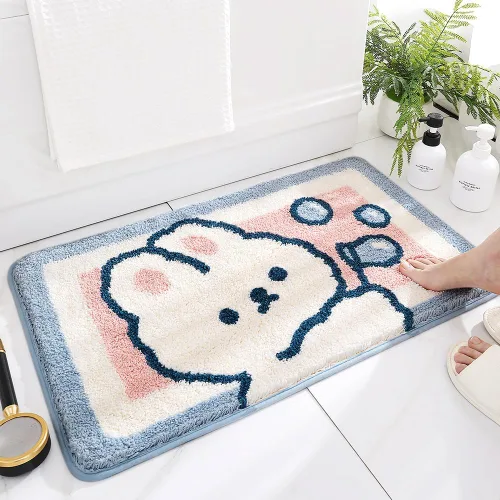 Molesun Tapete de baño de conejo, extra suave y absorbente, lindo, lavable a máquina, tapete antideslizante de animales para bañera, ducha y baño,