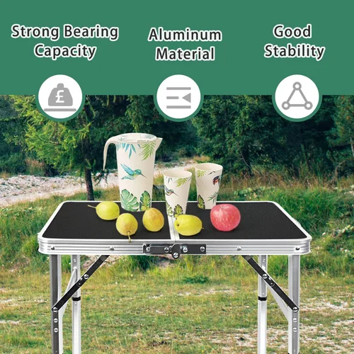 Miniatura 3 de Mesa plegable pequeña de 2 pies, mesa de campamento ligera de altura ajustable, mesa portátil de fácil instalación, mesas de playa plegables