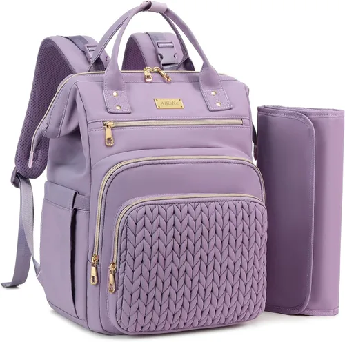 AIJIEKE Bolsa de pañales, mochila grande para pañales de bebé de gran apertura, bolsa de viaje multifuncional para bebé, bolsa de pañales con Púrpura