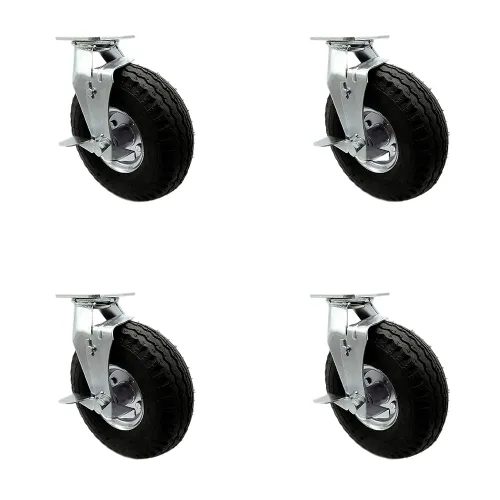 Miniatura 92 de Juego de 4 ruedas neumáticas giratorias de 6 pulgadas, ruedas de goma negra, incluye 2 ruedas giratorias con frenos y 2 rígidas, ruedas resistentes