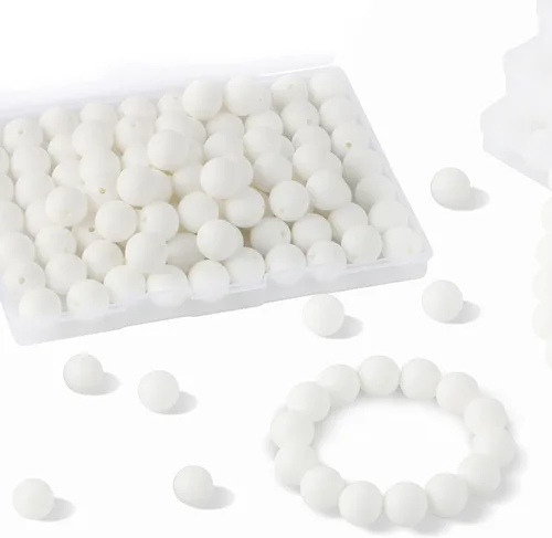 Miniatura 7 de Sunrony 70 cuentas de silicona para hacer collares, cuentas redondas de silicona a granel de 0.59 pulgadas para bolígrafos (rosa caramelo)