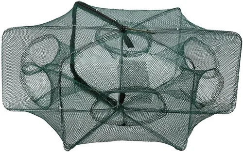 Miniatura 7 de Trampa de red de pesca plegable automática para cangrejos, minnow, Crawdad, langosta, camarones, material de nailon altamente duradero (6 agujeros)