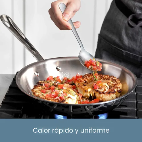 Miniatura 4 de Juego de ollas de acero inoxidable All-Clad D3 - Juego de 10 piezas de ollas y sartenes, apto para inducción, horno a 600F, incluye sartenes