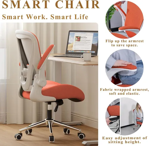 Miniatura 5 de Silla ergonómica de escritorio de oficina, cojín de asiento curvado grueso de tela suave con soporte lumbar ajustable, mezcla perfecta de comodidad