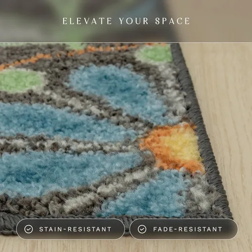 Miniatura 4 de Alfombra antideslizante Maples Rugs Reggie, tapete para pasillo, entrada, con diseño floral (fabricado en Estados Unidos), multicolor, 2 x 6 Gris