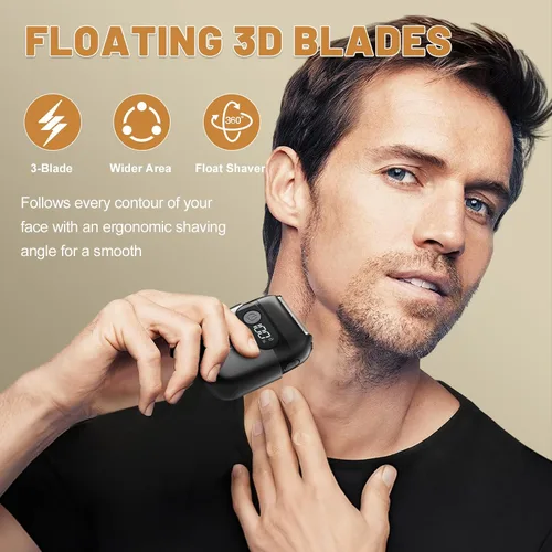 Miniatura 2 de Afeitadoras eléctricas de aluminio para hombres, mini maquinilla de afeitar eléctrica mejorada con 3 cuchillas flotantes, pantalla LED, USB-C