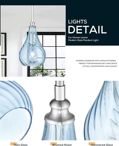 Miniatura 2 de TENGXIN Paquete de 2 luces colgantes de cocina sobre isla de 6 pulgadas, luces colgantes, lámpara colgante de vidrio rayado con acabado dorado
