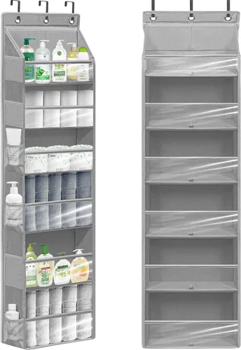 Miniatura 9 de Organizador de puerta con 6 bolsillos extra grandes, 12 bolsillos laterales, estante de almacenamiento resistente para armario, organizador de Beige