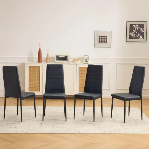 Karl home Juego de 4 sillas de comedor, sillas de cocina de cuero sintético PU negro con respaldo alto acolchado y protección de tapas para pies