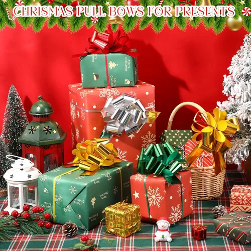 Miniatura 2 de Poen 30 Lazos de Tirar de Navidad para Envolver Regalos de 5 Pulgadas Lazos de Tirar Grandes de Cinta para Bolsa de Regalo de Vacaciones Caja Cesta