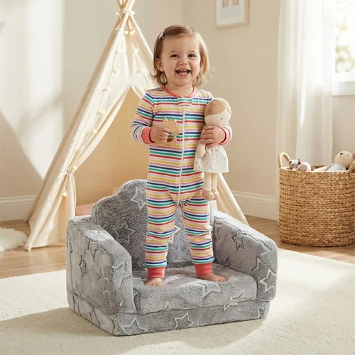 Miniatura 5 de Sofá de juego para niños, sofá plegable para niños, sofá convertible 2 en 1 para tumbona para niñas y niños (gris)