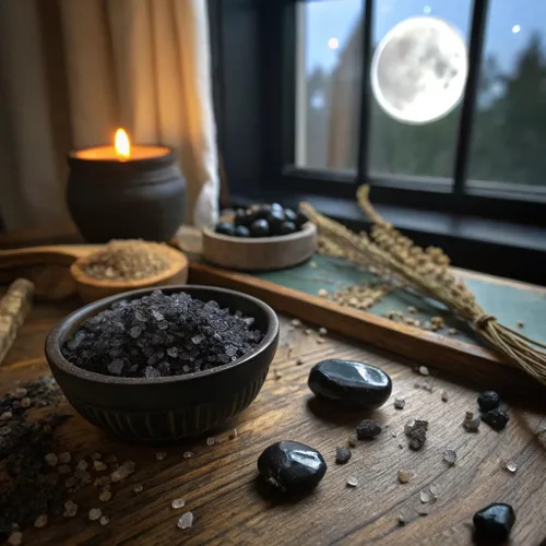 Miniatura 4 de Sal negra para rituales de protección y hechizos wiccanos, cristales de protección de energía negativa hechos a mano para brujería, bolsa de 14