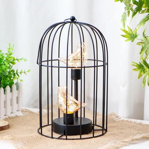 Miniatura 4 de JHY DESIGN Lámpara decorativa con forma de jaula para pájaros, funciona con pilas, de 13" de alto, luz de acento inalámbrica con luces de hadas