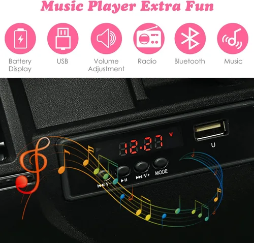 Miniatura 4 de OLAKIDS Camión de paseo para niños, vehículo eléctrico de 12 V con control remoto, automóvil para niños pequeños a batería con música, bocina, 3 Rosa