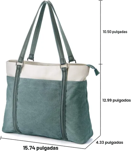 Miniatura 3 de Laptop Tote Bag for Women, 15.6 Inch Work Bag with Laptop Compartment and Zipper, Canvas Computer Tote for Teacher Verde