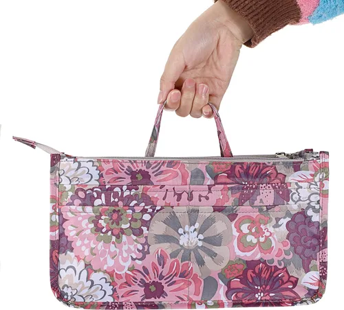 Miniatura 6 de BTSKY Organizador de bolsas de impresión dentro del bolso, organizador de bolsa de alta capacidad con 13 bolsillos con asa (peonía)