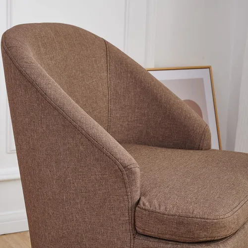 Miniatura 9 de SIMPLEOPULENCE - Silla de barril decorativa para sala de estar, silla de club tapizada de tela moderna con respaldo curvado y patas de madera Marrón