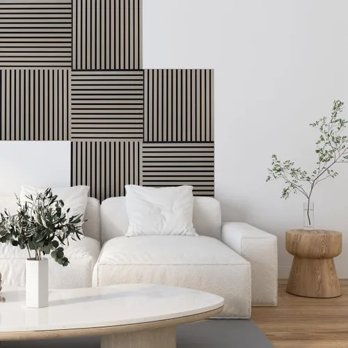 Miniatura 4 de IZODEKOR Paneles de pared acústicos de madera de 23.5 x 23.5 pulgadas (paquete de 2) – Paneles decorativos absorbentes de sonido para decoración