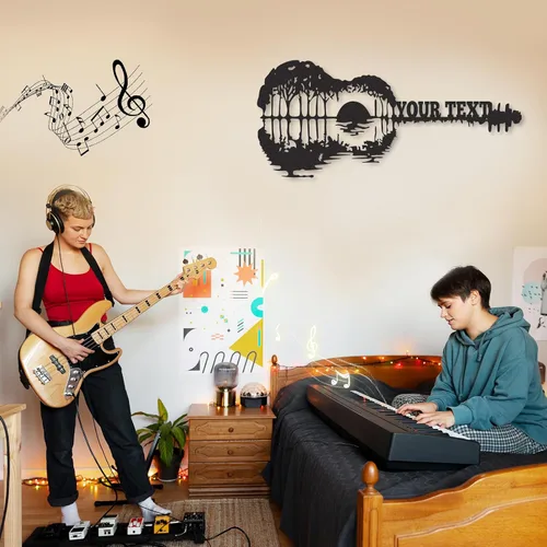 Miniatura 4 de Letrero de guitarra personalizado de metal, letrero de apellido con tema musical personalizado, decoración moderna para sala de música, letreros