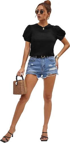 Miniatura 5 de SweatyRocks Camiseta de verano de manga corta abombada para mujer