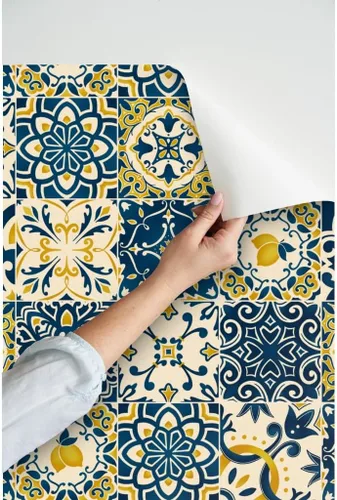 Miniatura 3 de Papel tapiz para despegar y pegar – Azulejos amarillos Limones Cheater Quilt Italiano Mediterráneo Azulejos Siciliano Karge Escala Toscana, Papel