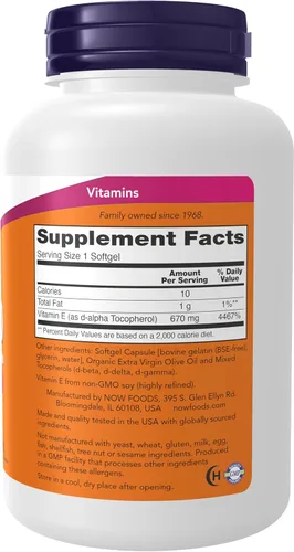 Miniatura 2 de NOW Foods Suplementos, Vitamina E-1,000 UI Tocoferoles Mixtos, Protección Antioxidante*, 100 Cápsulas Blandas
