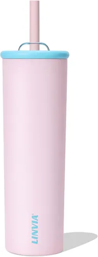 Miniatura 11 de Vaso de caramelo, botella de agua aislada de acero inoxidable de 25 onzas, tapa 2 en 1 con popote flexible, sin BPA, apto para vasos, apto