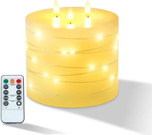 Miniatura 10 de Amagic Velas sin llama extra grandes de 6 x 6 pulgadas con 3 mechas, velas a pilas con control remoto y temporizadores, velas LED de pilar de 6