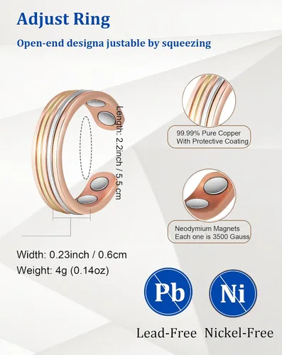 Miniatura 2 de Anillos de cobre para mujer, anillo magnético ajustable de cobre puro (FUTI)