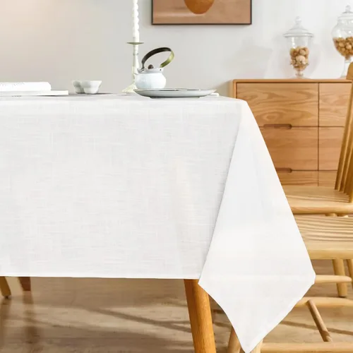 Miniatura 20 de Mantel rectangular texturizado natural 100% poliéster, mantel ligero slubby de 60 x 84 pulgadas, mantel de arpillera resistente al agua y a