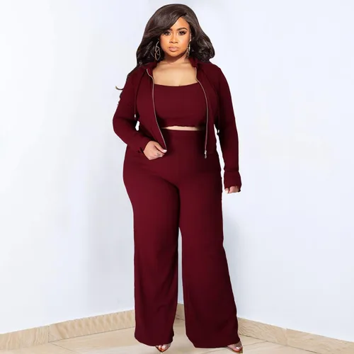 Miniatura 3 de WUSENST Women 3 Piece Outfits Ribbed Knit Long Cardigan Crop Tank Top Wide Leg Palazzo Pant Lounge Sets