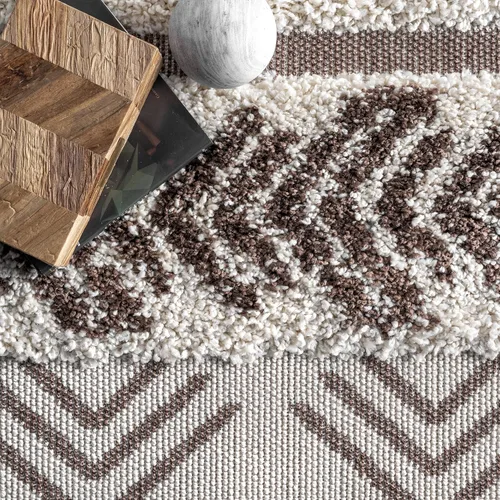 Miniatura 5 de nuLOOM Zuri - Alfombra tribal lanuda con bandas, 4 x 6, marrón