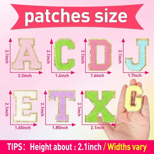 Miniatura 3 de NICEVINYL Parches de letras de chenilla autoadhesivas: 26 piezas de parches de letras coloridas, parches de letras universitarias, parches de 26