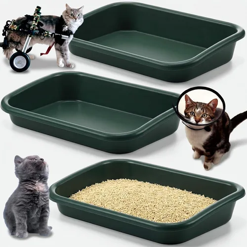 Miniatura 9 de Uiifan 3 cajas de arena para gatos mayores de entrada baja, caja de arena de gran tamaño para mascotas de entrada baja con parte superior abierta