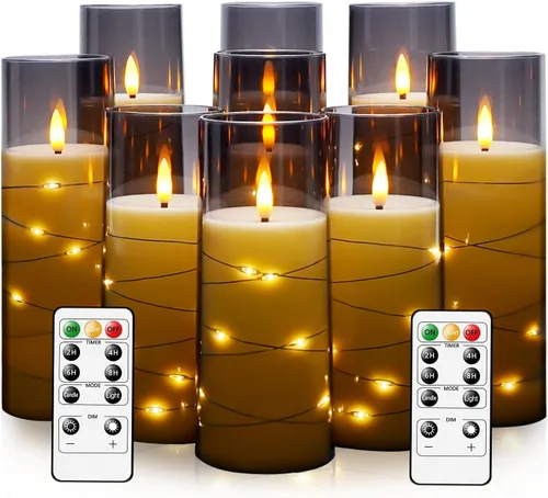 kakoya Velas LED sin llama con temporizador 9 piezas Velas parpadeantes sin llama para ambiente romántico y decoración del hogar Carcasa acrílica
