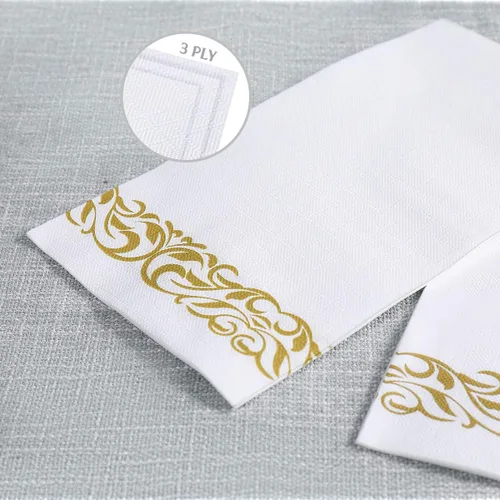 Miniatura 5 de Vplus Paquete de 600 servilletas de papel desechables de 3 capas de alta calidad, desechables, suaves y absorbentes, para cocina, bodas, fiestas