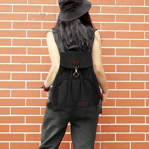 Miniatura 2 de WITERY Mochila de lona para mujer, mochila casual para computadora, Negro -, Tamaño único, Vintage