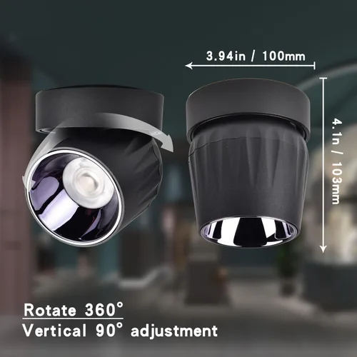 Miniatura 5 de Foco de techo LED de 12 W, luz direccional de rotación de 360°, 3000 K, blanco cálido, lámpara de pared para pasillo, galería, sala de estar/negro