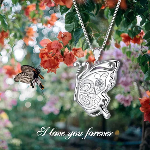 Miniatura 5 de LONAGO Medallón de mariposalibélulaabejabúho que sostiene imágenes de plata de ley 925 con medallón de fotos de mariposa para mujer