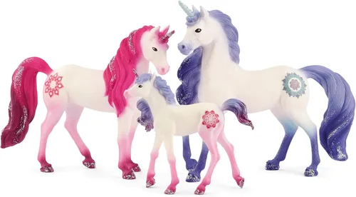 Schleich Bayala - Juego familiar de unicornio de mandala de 3 quilates, con mamá, papá y lindas figuras de unicornio bebé, juguetes mágicos de