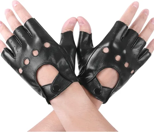 Miniatura 2 de FLORVIV Guantes negros sin dedos de piel sintética gótica gótica Cosplay disfraz punk Halloween actuación para mujeres y niñas