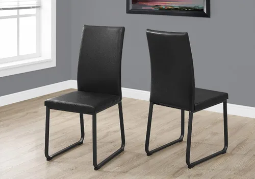 Miniatura 2 de Monarch Specialties I 1106 - Juego de 2 sillas de comedor, tapizadas, para cocina, comedor, aspecto de piel sintética, metal, negro, contemporánea