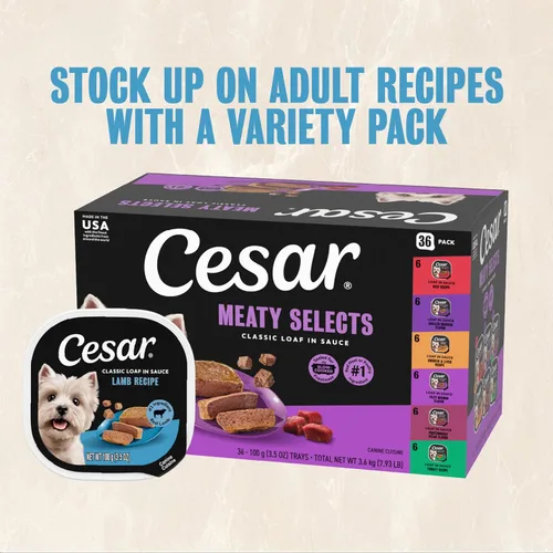 Miniatura 12 de Cesar - Comida húmeda clásica para perros en salsa con receta de cordero, bandejas fáciles de pelar de 3.5 onzas, 24