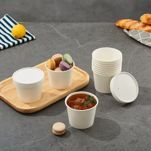 Miniatura 5 de JOLLY PARTY Paquete de 50 recipientes de papel de 12 onzas con tapas, vasos de papel desechables para alimentos, tazas de helado, almacenamiento